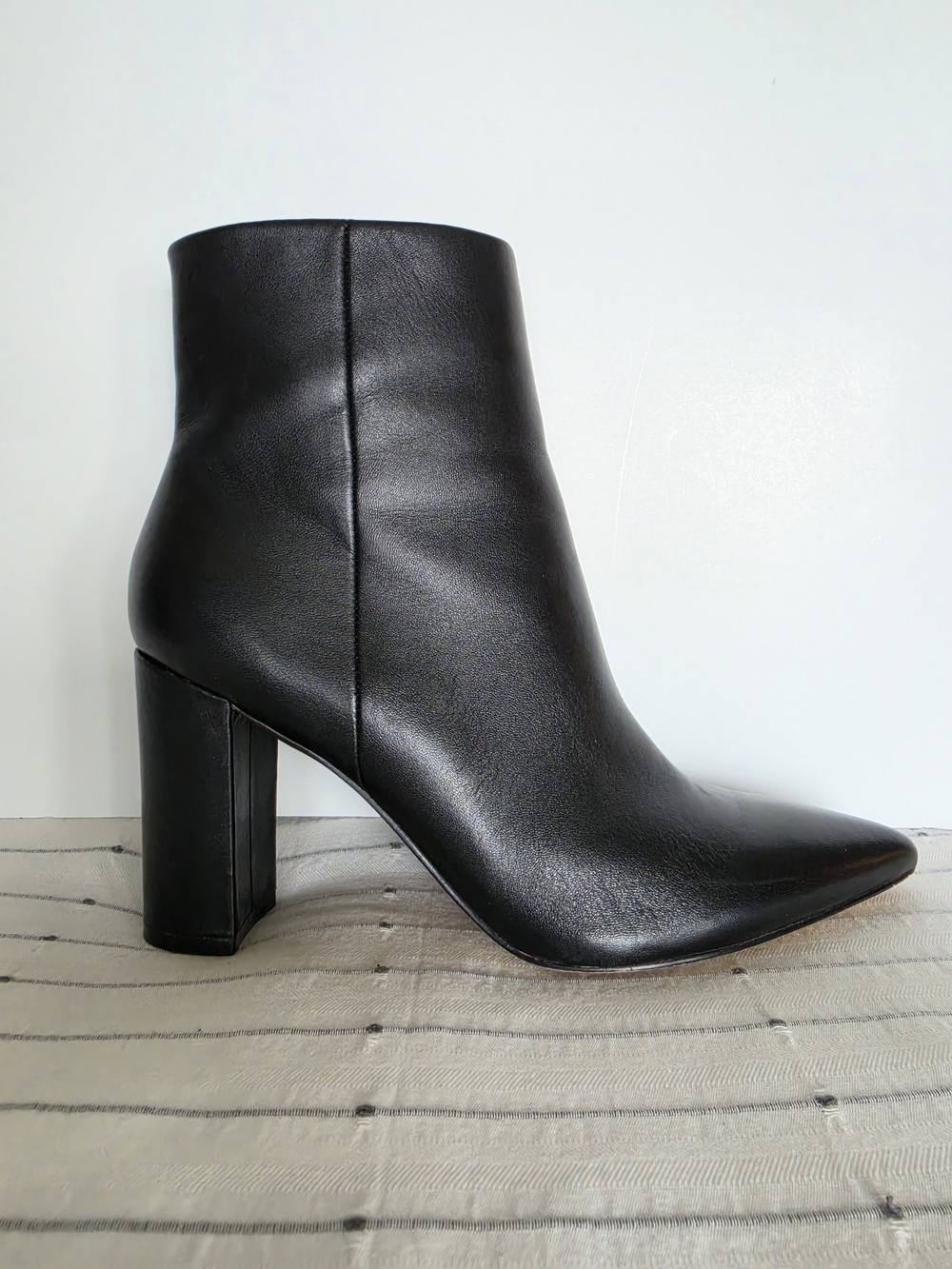 Marc Fisher Black Pointed-Toe Leather Ankle Boot
